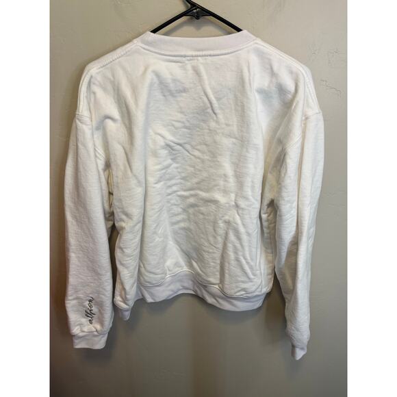 Albion Fit XL White Crewneck Sweatshirt French Embroidery Cotton Top - Picture 6 of 8
